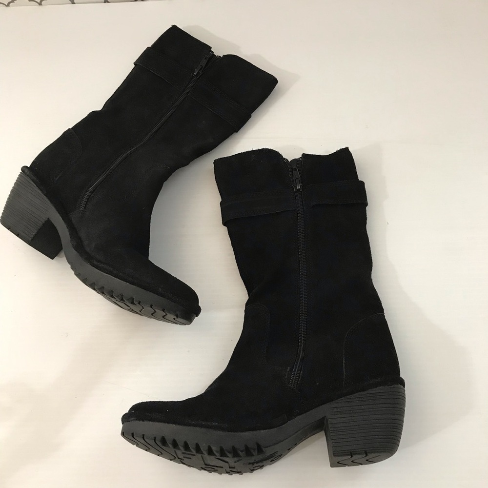 Fly London Black Women's Suede Mid-Calf Zip Boots Size 38